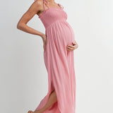 Smocked Maternity Wide Leg Jumpsuit with Adjustable Strap