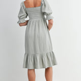 Smocked Square Neck Puff Sleeve Sage