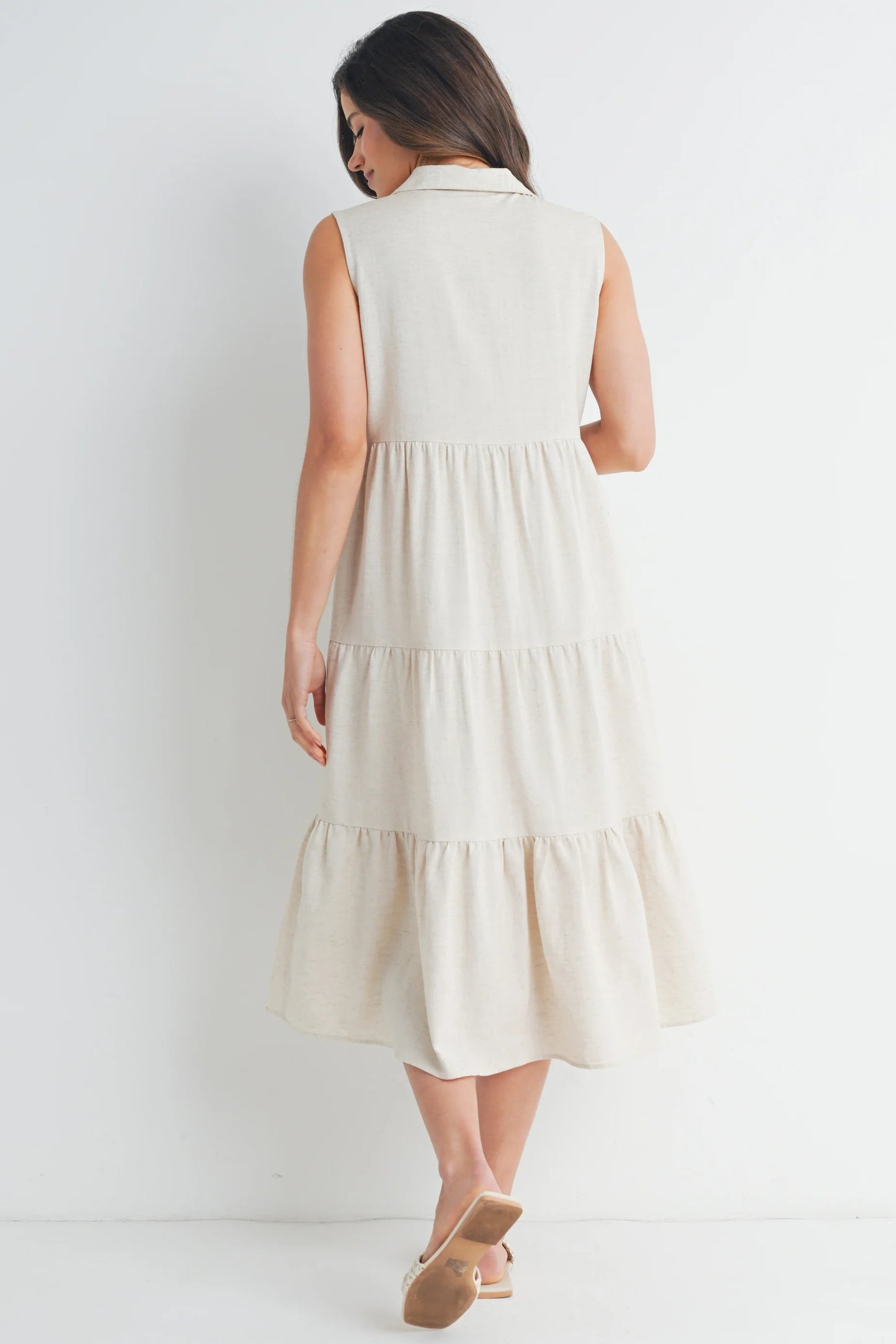 Hello Miz Tiered Maternity Sleeveless Midi Dress