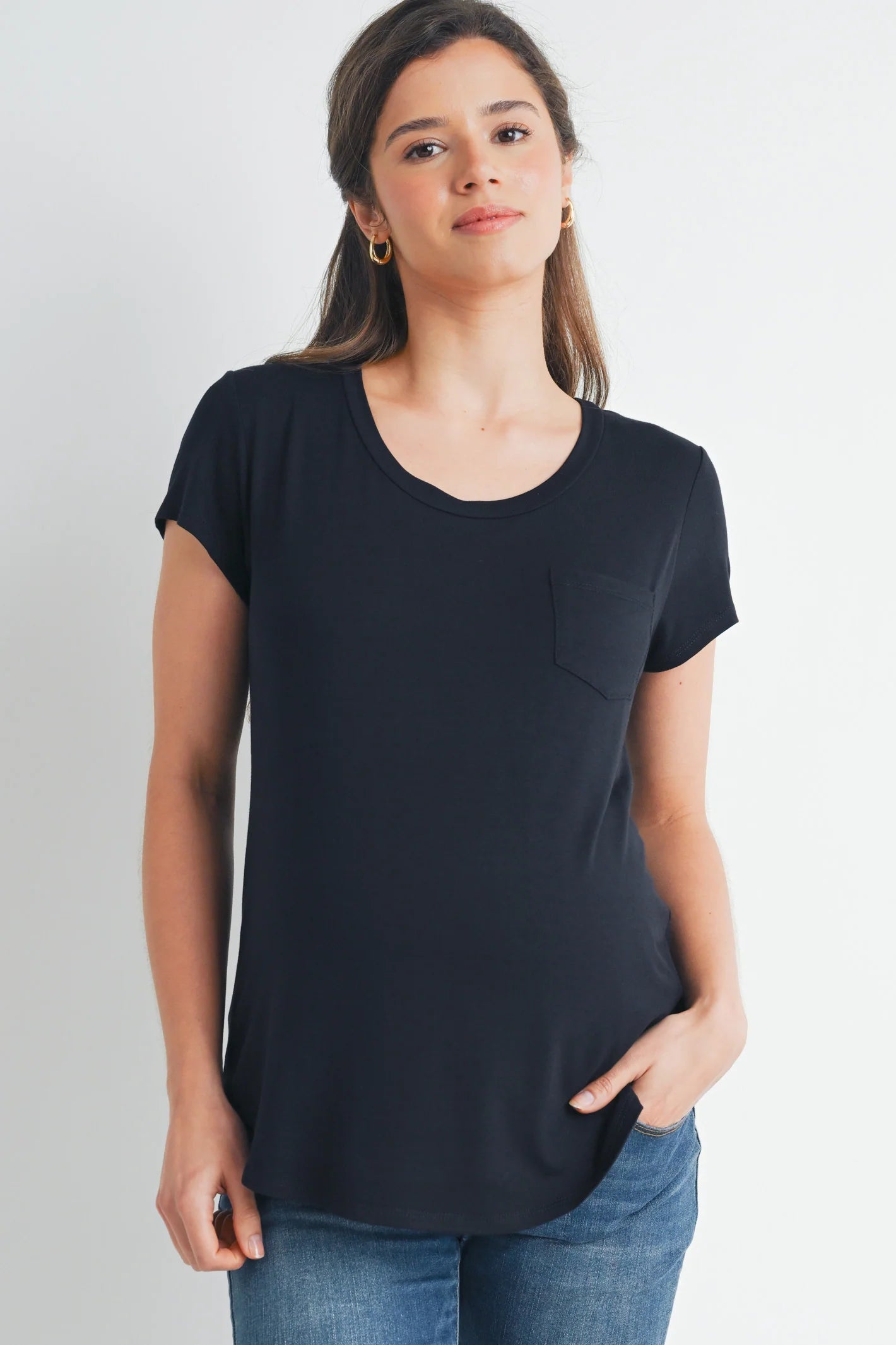 Hello Miz Round Neck Maternity Nursing Pocket T-Shirt