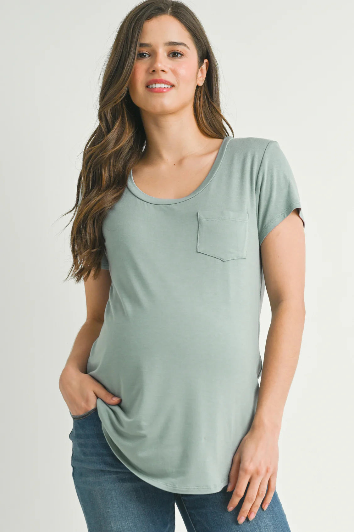 Hello Miz Round Neck Maternity Nursing Pocket T-Shirt