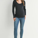 Solid Fitted Scoop Neck Long Sleeve Maternity Top