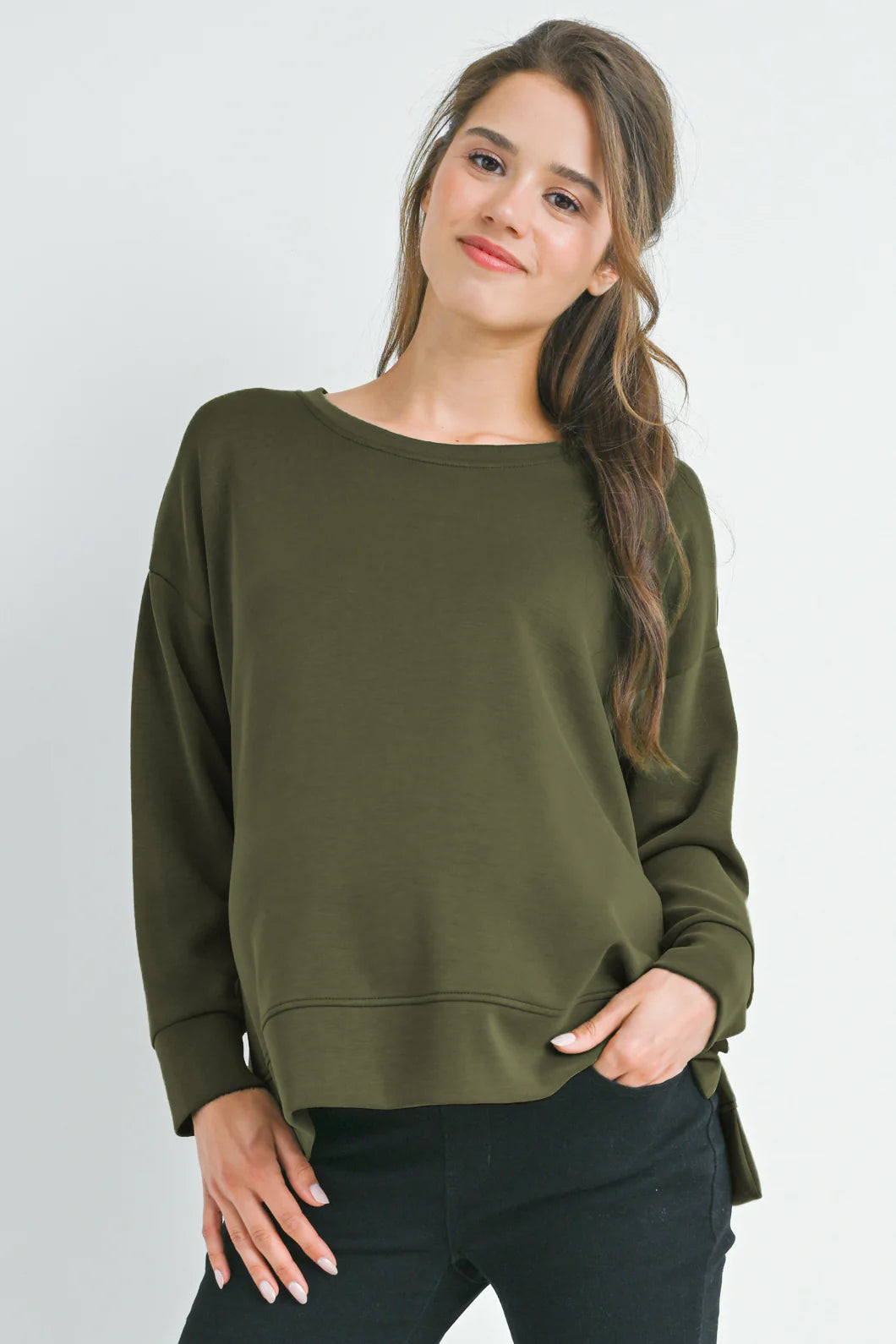 Hello Miz Pullover Side Slit Maternity Knit Sweatshirt