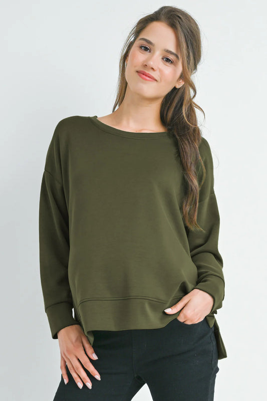 Hello Miz Pullover Side Slit Maternity Knit Sweatshirt