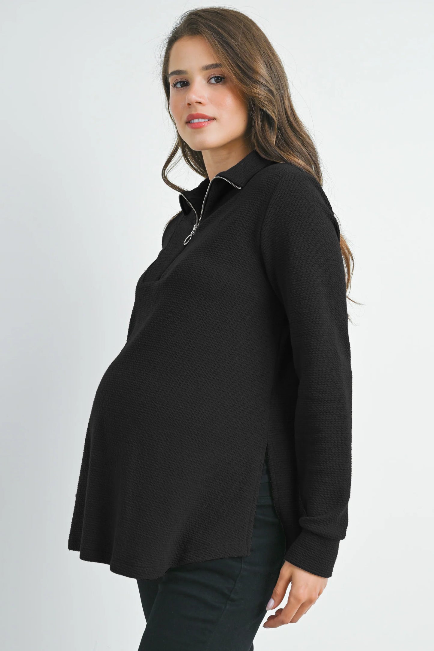 Hello Miz Half Zip LS Maternity Knit Top