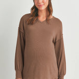 Rib Knit Split Neck Maternity Top