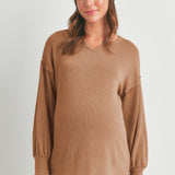 Rib Knit Split Neck Maternity Top