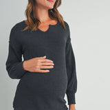 Rib Knit Split Neck Maternity Top