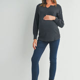 Rib Knit Split Neck Maternity Top