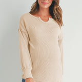 Rib Knit Split Neck Maternity Top