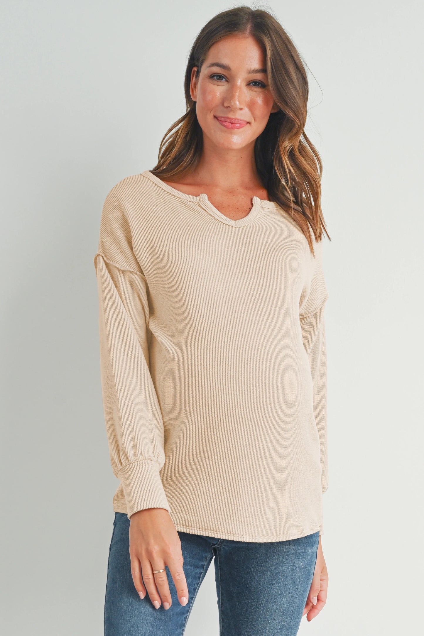 Hello Miz Rib Knit Split Neck Maternity Top