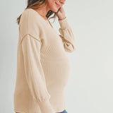 Rib Knit Split Neck Maternity Top