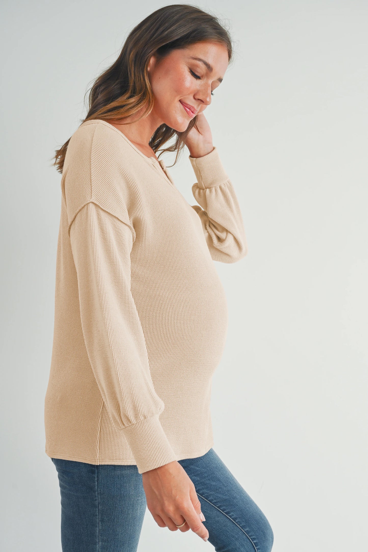 Hello Miz Rib Knit Split Neck Maternity Top