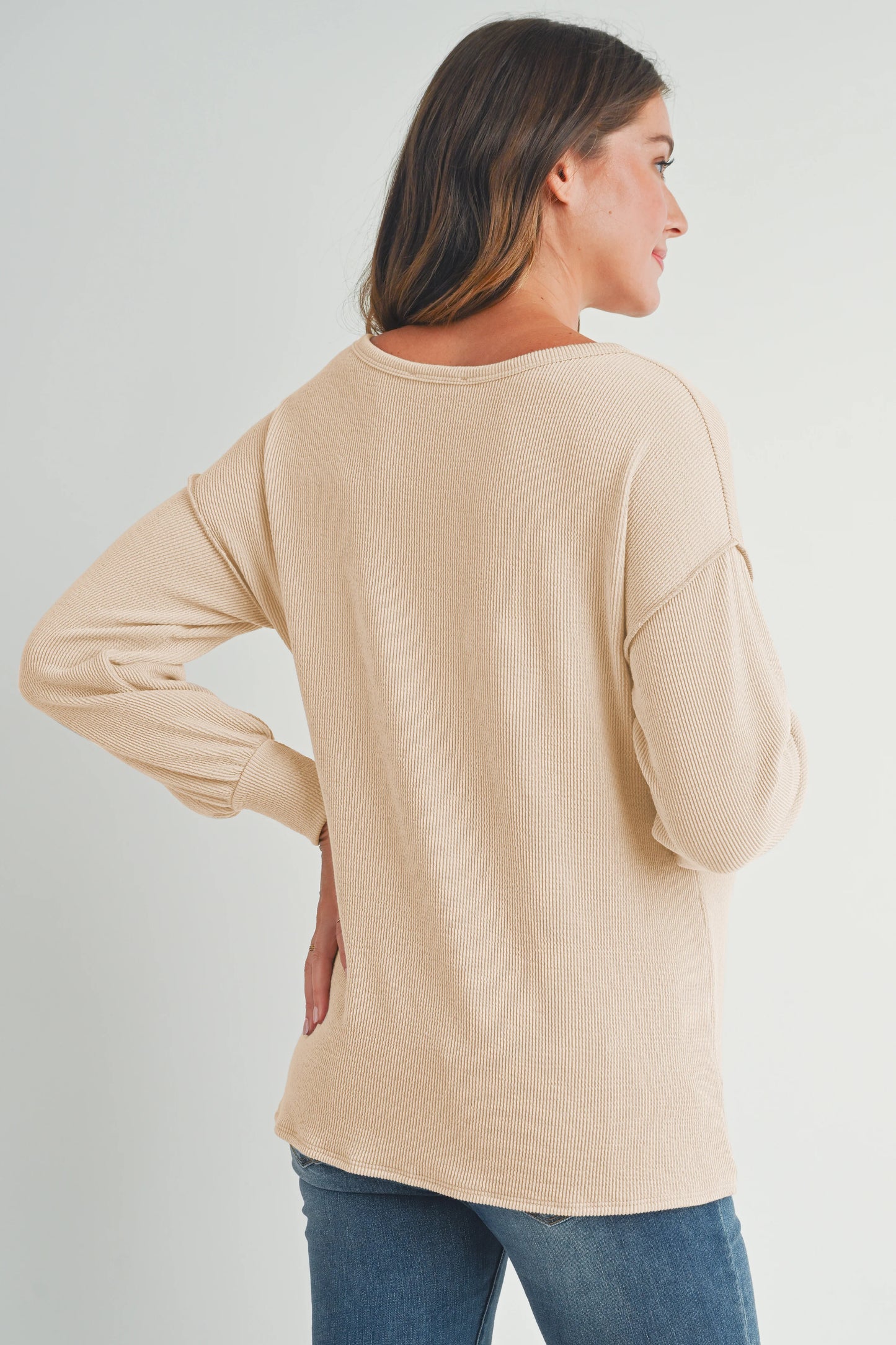 Hello Miz Rib Knit Split Neck Maternity Top