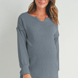 Rib Knit Split Neck Maternity Top