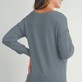 Rib Knit Split Neck Maternity Top