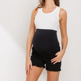 Frayed Denim Maternity Over the Bump Shorts