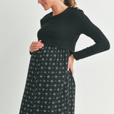 Colourblock Button Shoulder Long Sleeve Maternity Dress