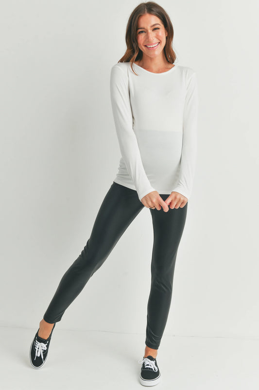 Hello Miz Faux Leather Over the Bump Leggings in Black