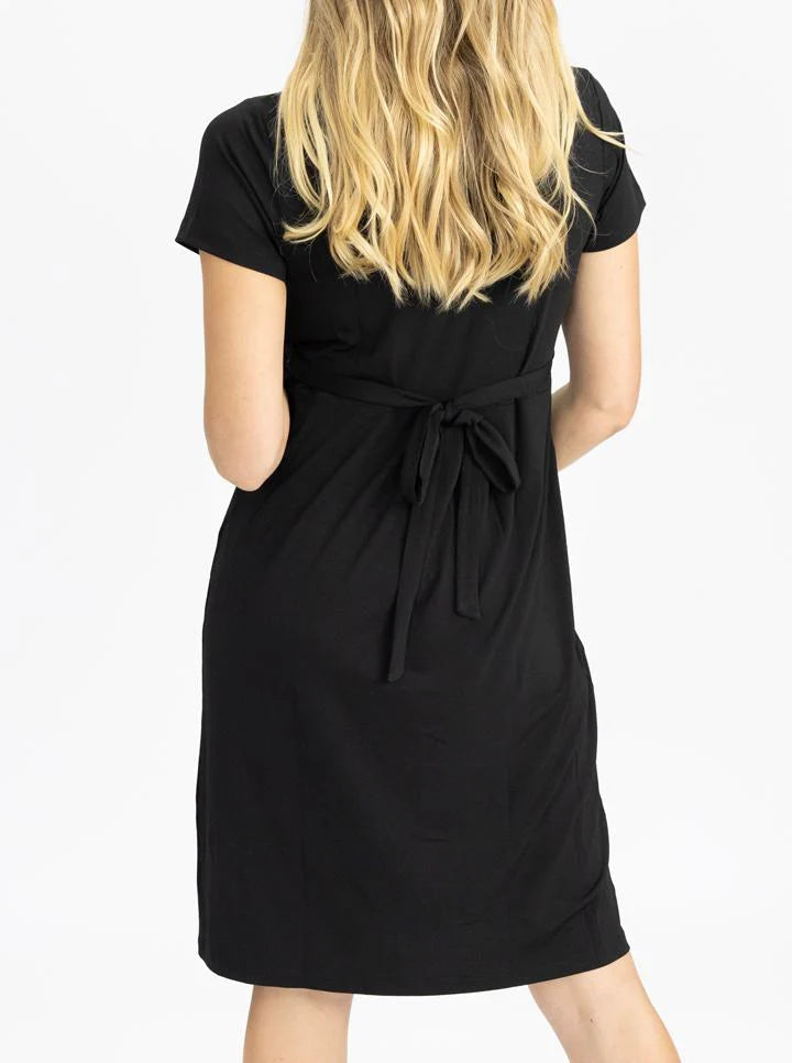 Angel Maternity Crossover Neckline Tie-Back Jersey Work Dress