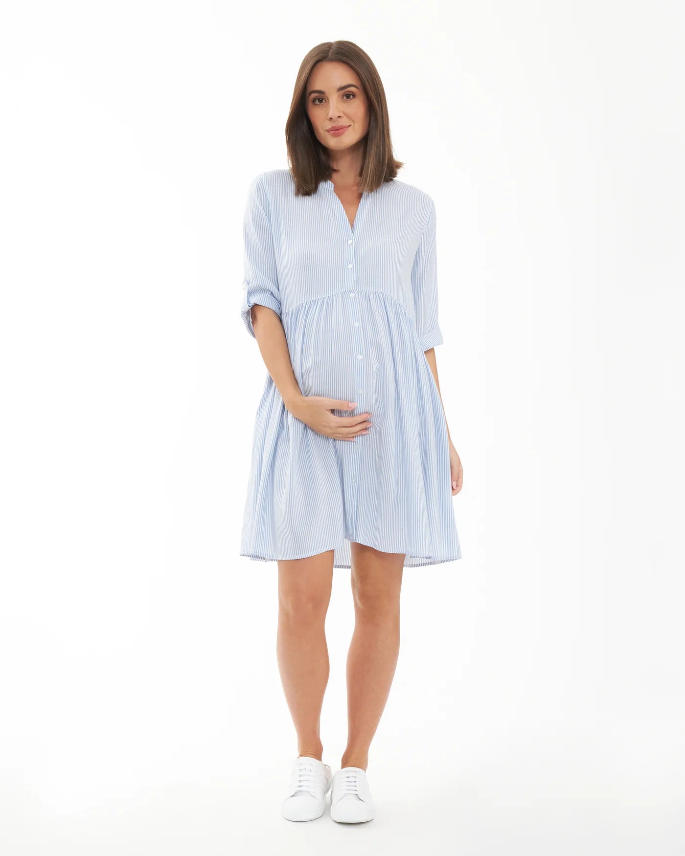 Ripe Sam Stripe Dress in Sky Blue/White