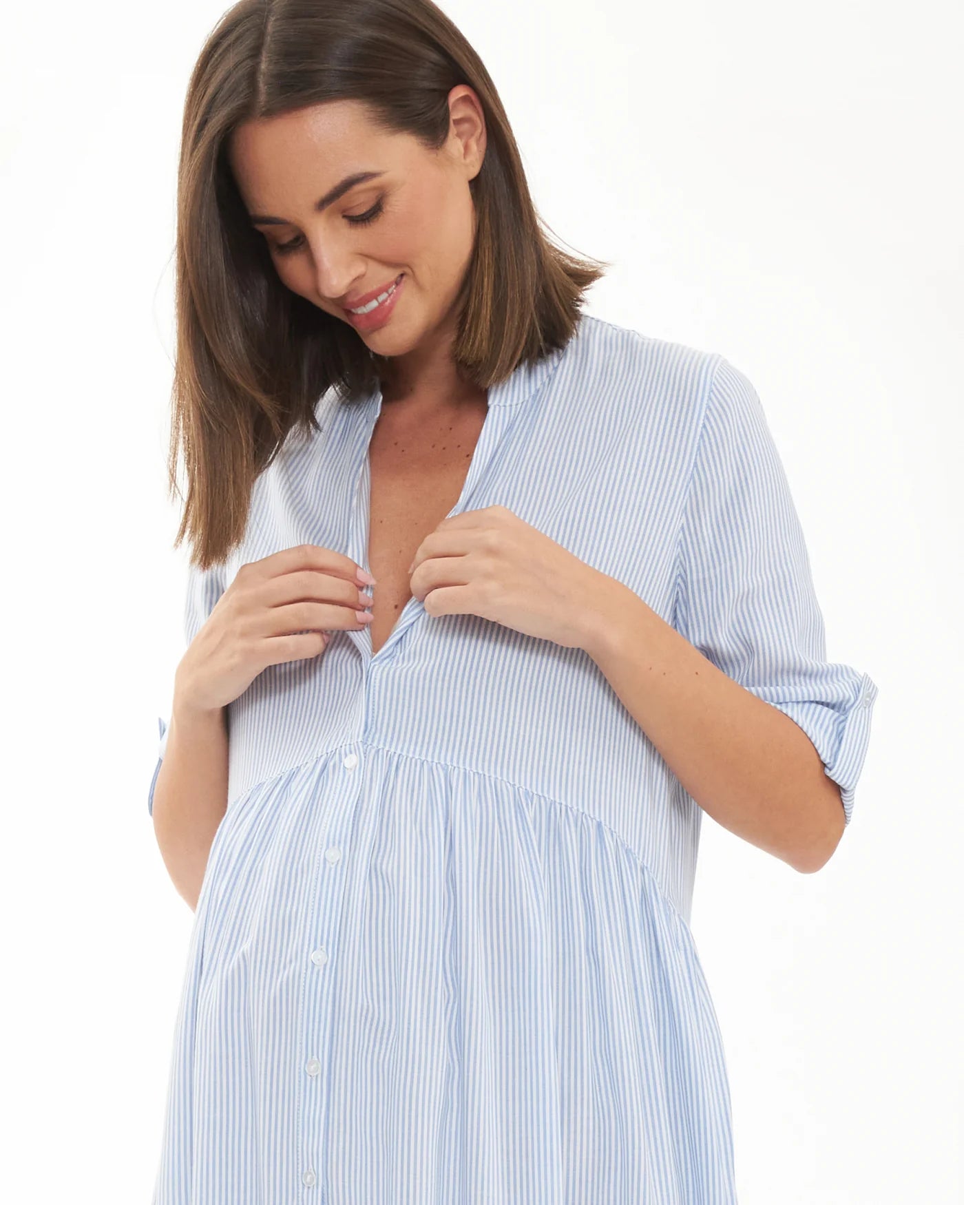 Ripe Sam Stripe Dress in Sky Blue/White