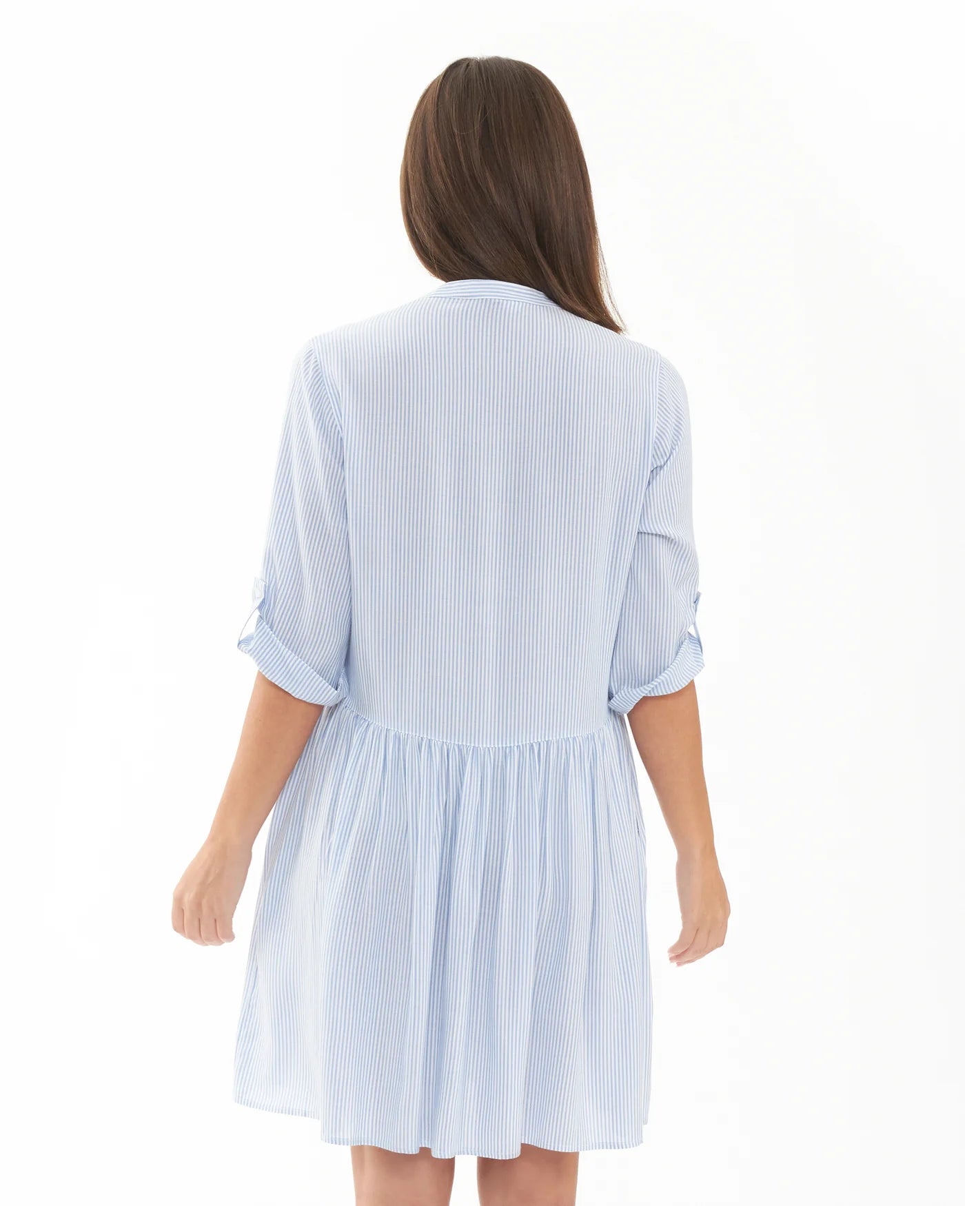 Ripe Sam Stripe Dress in Sky Blue/White