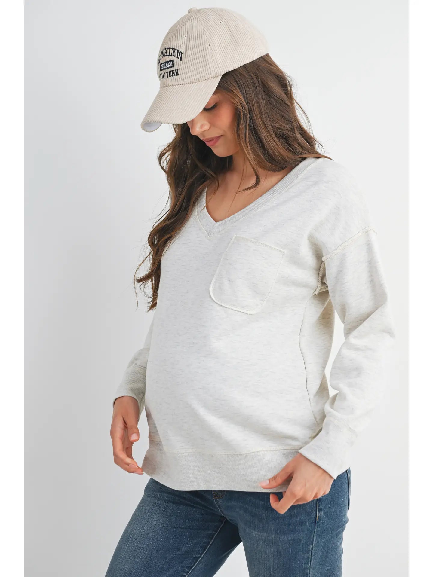 Hello Miz V Neck LS Maternity Pullover Top