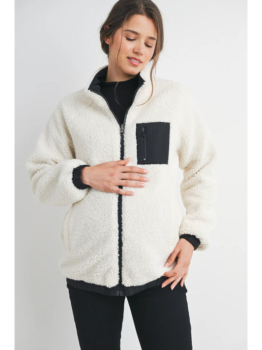 Hello Miz Teddy Fleece Zip-up Maternity Jacket