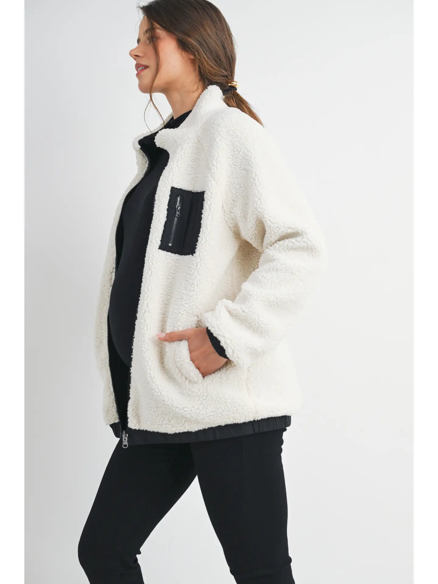 Hello Miz Teddy Fleece Zip-up Maternity Jacket