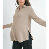 Half Zip Long Sleeve Maternity Knit Top