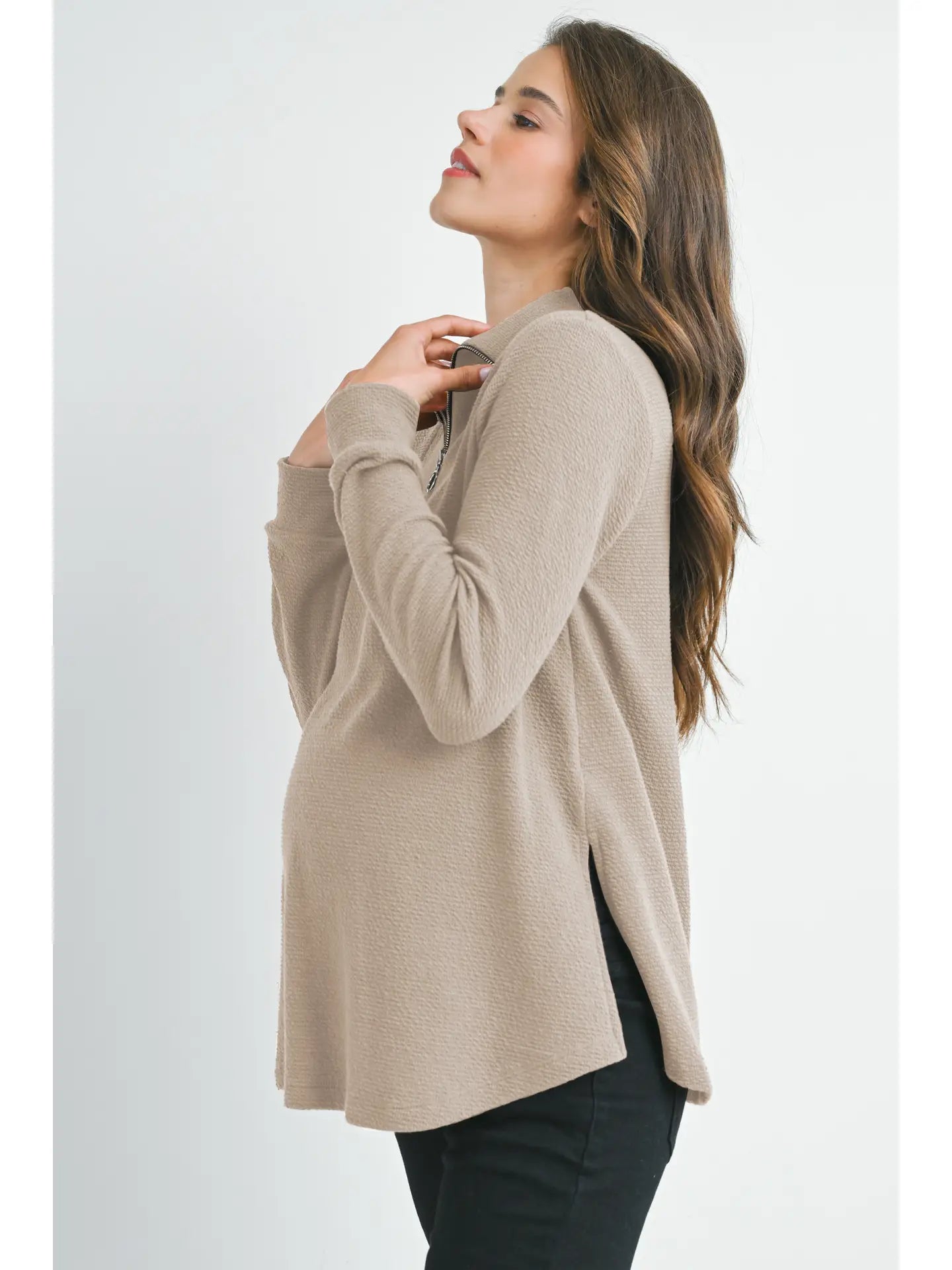 Hello Miz Half Zip LS Maternity Knit Top