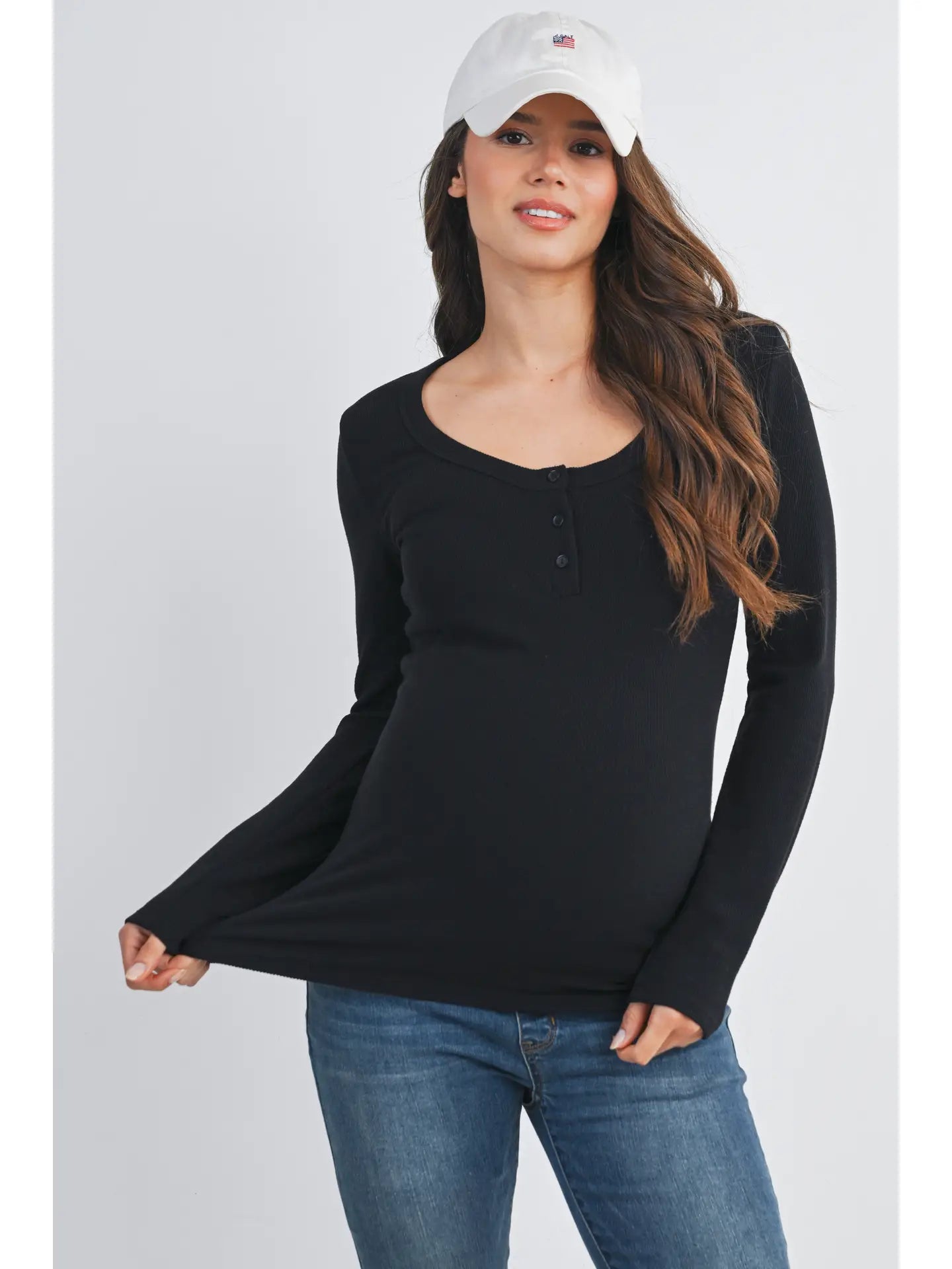 Hello Miz Ribbed LS Maternity Henley Top
