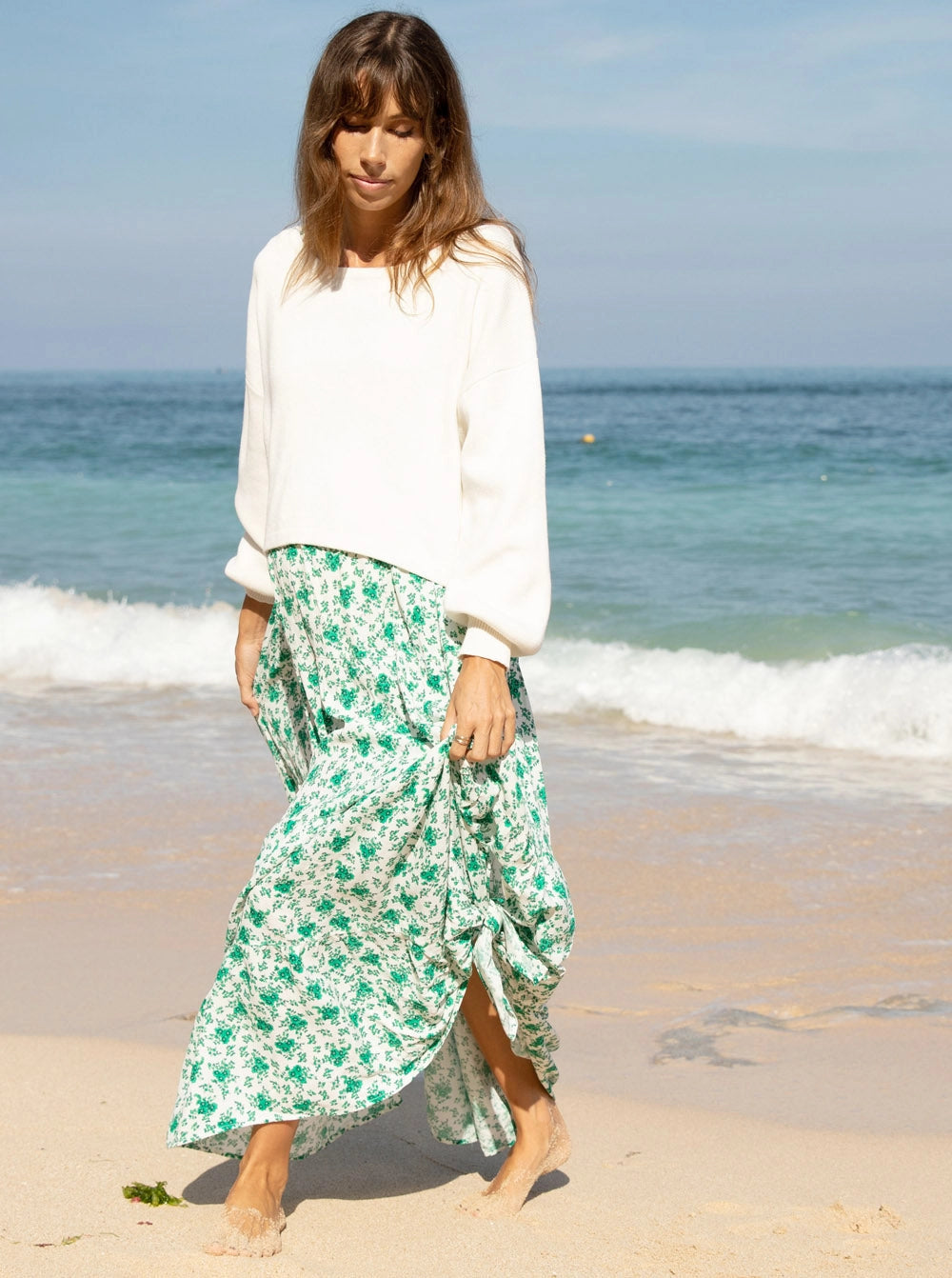 Angel Maternity Sylvie Luxury Maternity Cotton Cropped White Sweater