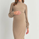 Mock Neck Double Layer Maternity Nursing Dress