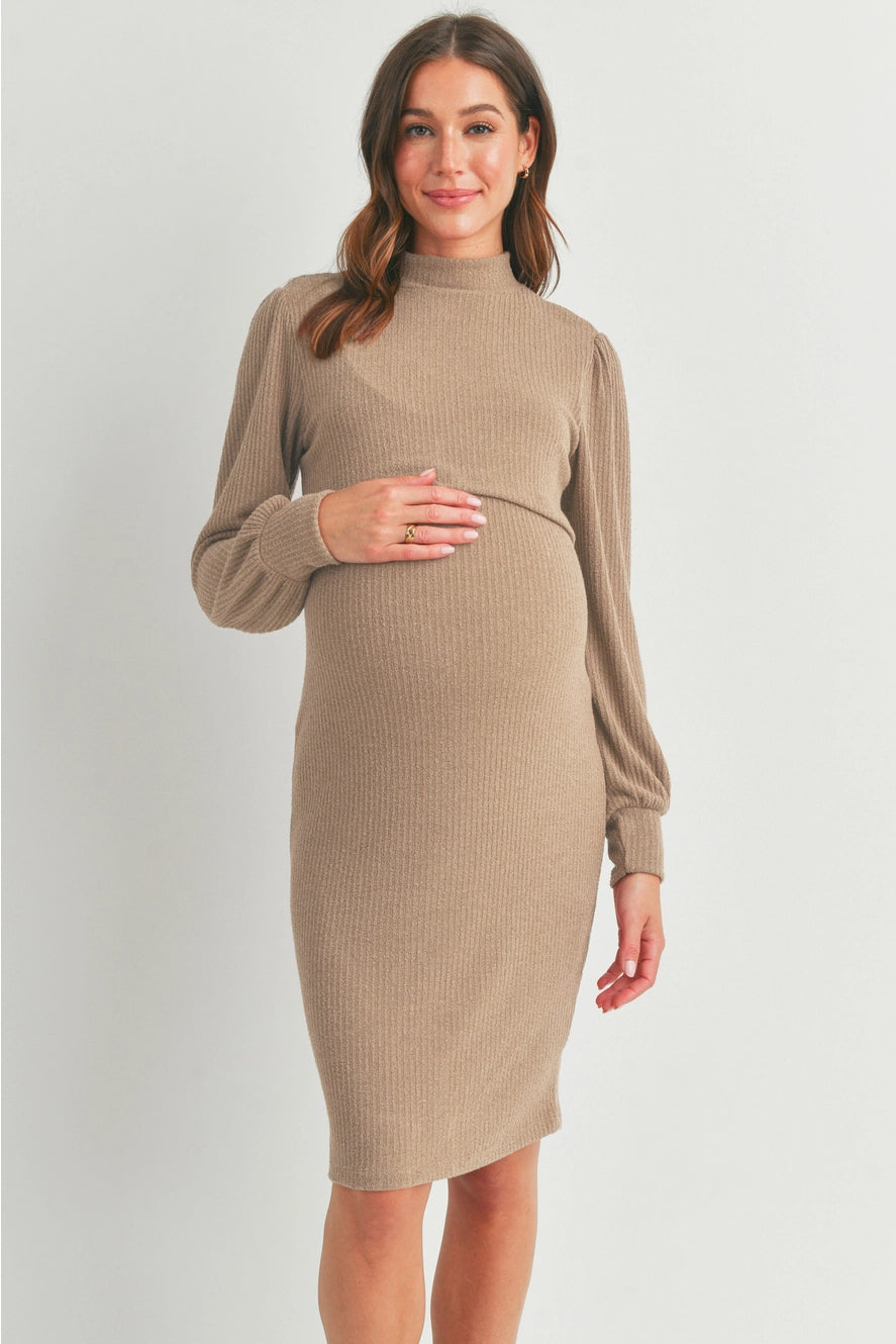 Hello Miz Mock Neck Double Layer Maternity Nursing Dress