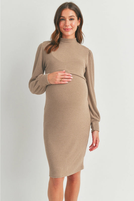 Hello Miz Mock Neck Double Layer Maternity Nursing Dress