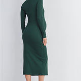 Ribbed Scoop Neck Long Sleeve Bodycon Maternity Midi Dress