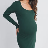 Ribbed Scoop Neck Long Sleeve Bodycon Maternity Midi Dress