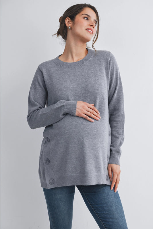 Hello Miz Button Side Maternity Nursing Pullover Sweater