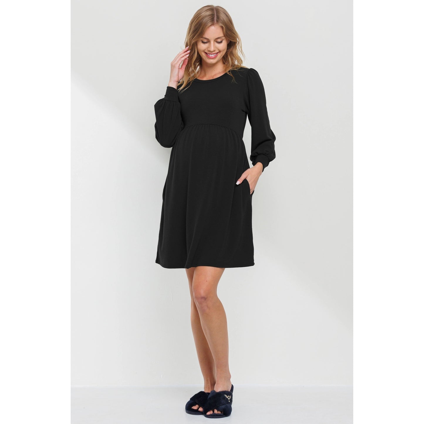 Hello Miz Long Sleeve Maternity Knit Skater Dress