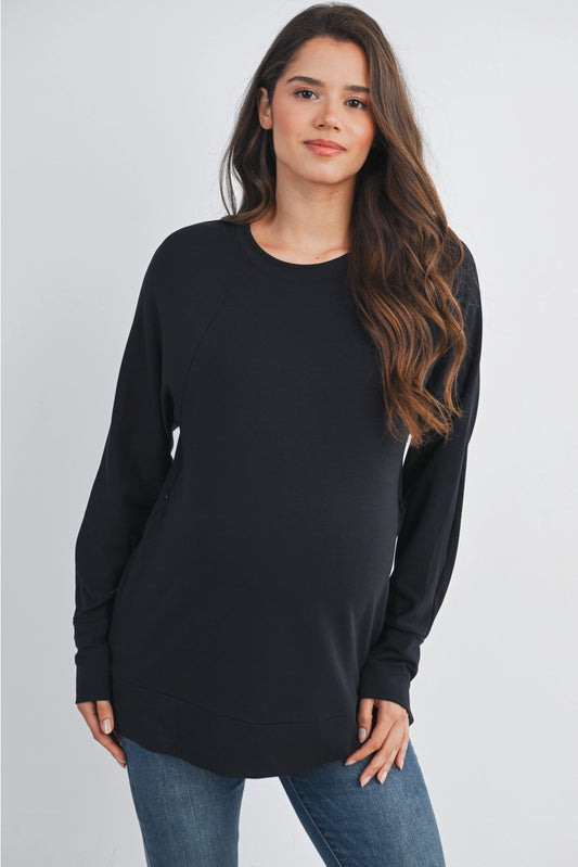 Hello Miz Side Zip Long Sleeve Maternity & Nursing Pullover