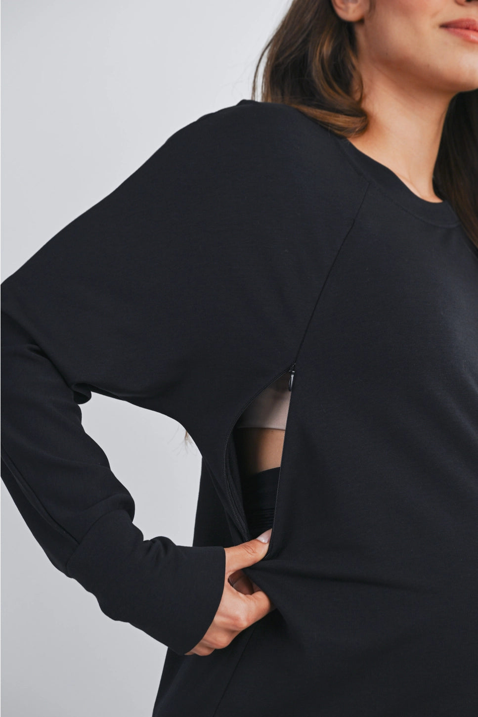 Hello Miz Side Zip Long Sleeve Maternity & Nursing Pullover