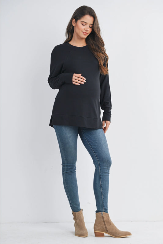 Hello Miz Side Zip Long Sleeve Maternity & Nursing Pullover
