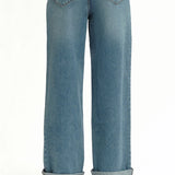 Wide Leg  Denim with Roll Cuff Over the Bump Willa Wash
