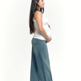 Wide Leg  Denim with Roll Cuff Over the Bump Willa Wash