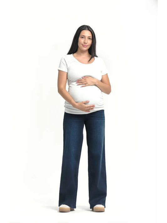 1822 Denim Maternity 32” Better Butter Wide Leg Jean with BellyBand in Yanique Wash