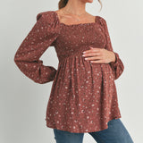 Floral Long Sleeve Maternity Smocked Top