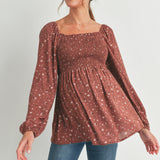 Floral Long Sleeve Maternity Smocked Top