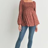 Floral Long Sleeve Maternity Smocked Top